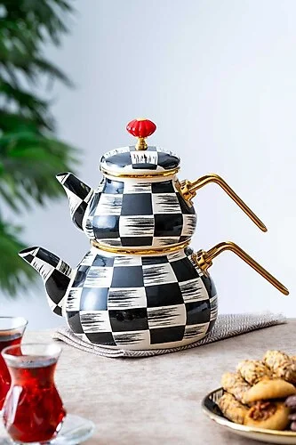 کتری قوری لعابی خمره ای آجار Qualita King شطرنجی